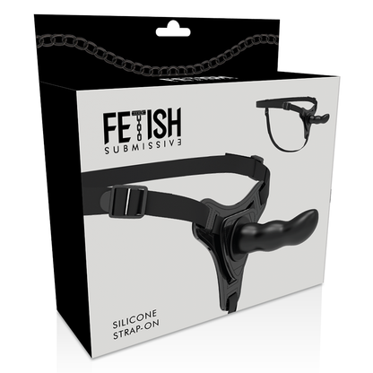Imbracatura fetish submissive in silicone nero con punto G da 16 cm, mostra dettagli e design aderente.
