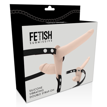 Immagine di un vibratore Flesh Up a doppia penetrazione con arnesi fetish submissive harness, design realistico e dettagliato.