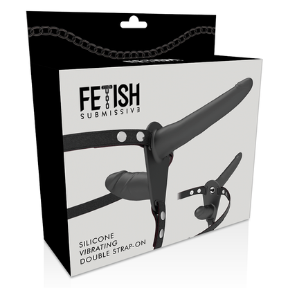 Immagine di un vibratore nero a doppia penetrazione della linea Fetish Submissive Harness, con design elegante e dettagli realistici.