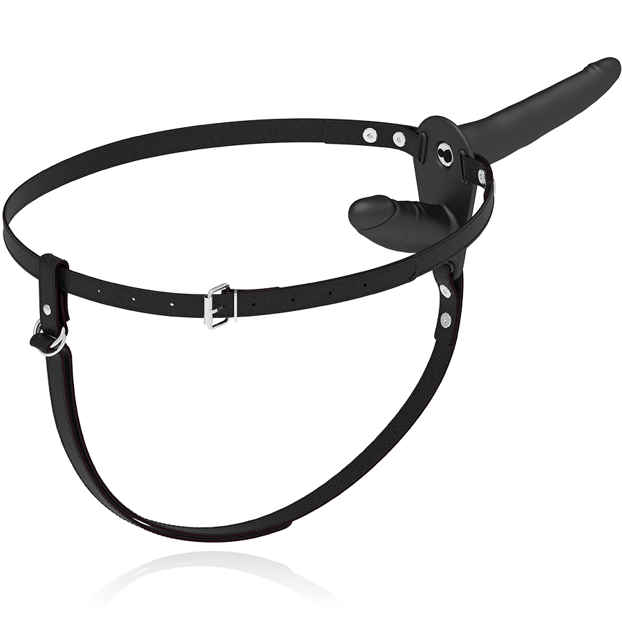 Harness Fetish Submissive con vibratore nero a doppia penetrazione, design elegante e materiali di alta qualità.