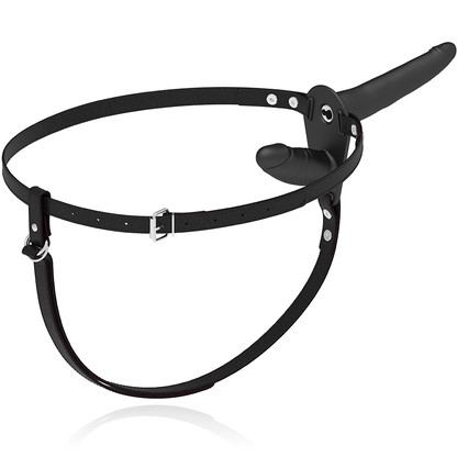 Harness Fetish Submissive con vibratore nero a doppia penetrazione, design elegante e materiali di alta qualità.