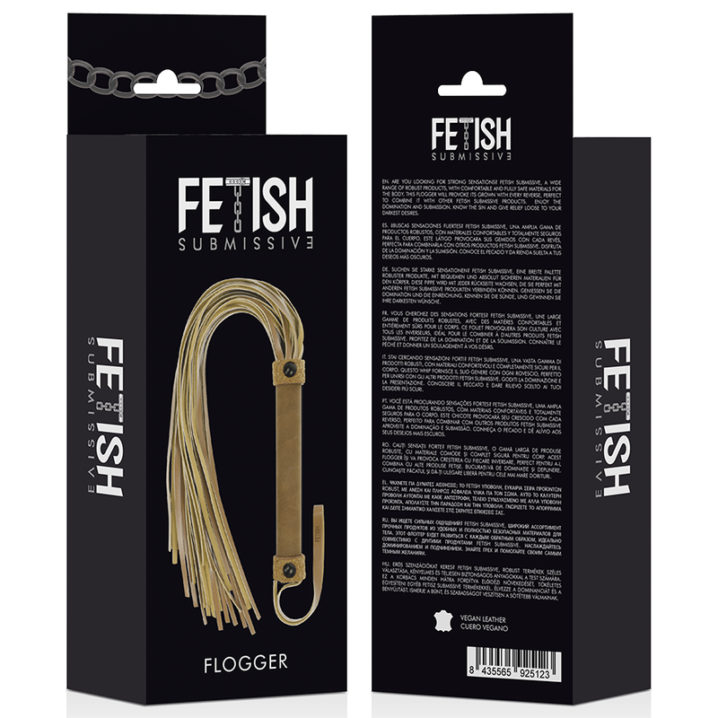 Frusta in pelle vegana FETISH SOTTOMESSA ORIGINE, accessorio BDSM con impugnatura robusta e superficie liscia, nero.