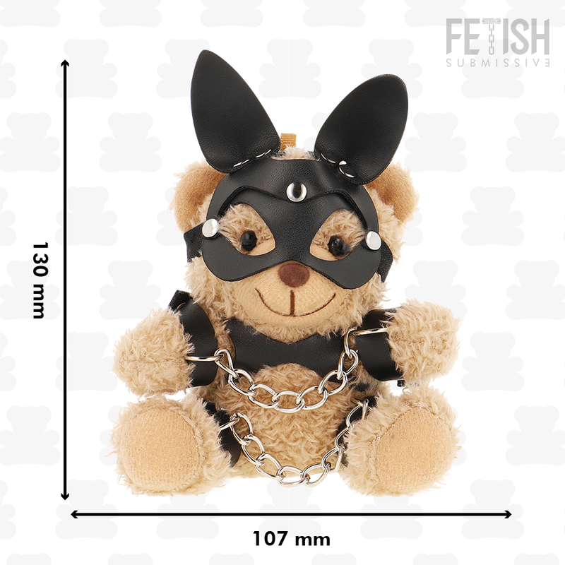 Teddy bear modello BDSM Mishka di FETISH SUBMISSIVE, con dettagli in lattice nero e accessori fetish, in pose seducenti.
