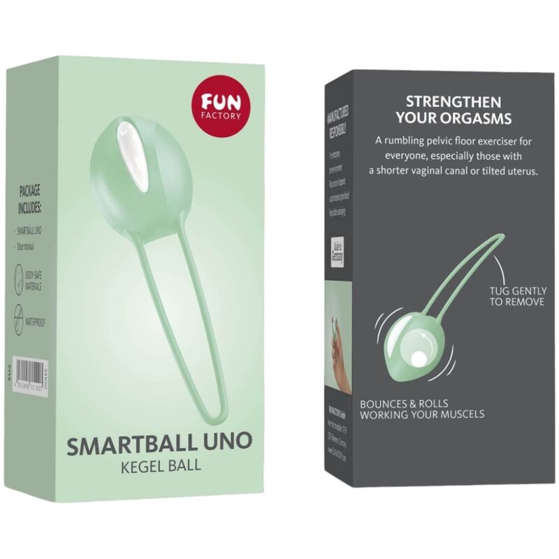 Palla pelvica Smartball UNO di Fun Factory in bianco e verde pistacchio, con superficie liscia e design ergonomico.
