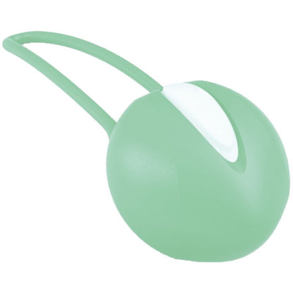 Palla pelvica Smartball Uno di Fun Factory, bianca e verde pistacchio, progettata per esercizi di riabilitazione e benessere.