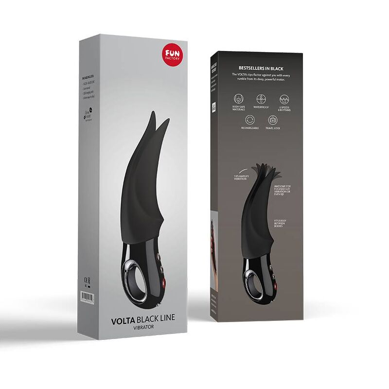 Vibratore clitoride Fun Factory Volta Linea Nera, design elegante e compatto, in dettaglio su sfondo neutro.