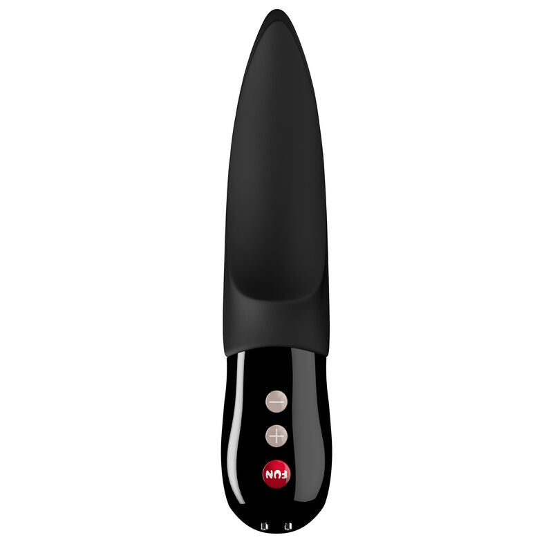 Vibratore clitorale Fun Factory Volta linea nera, design elegante, silicone morbido e dettagli realistici, vista frontale.