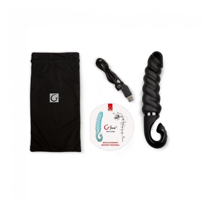 Dildo vibrante nero G-JACK 2 di G-VIBE, con superficie liscia e dettagli realistici, ideale per stimolazione e piacere personale.