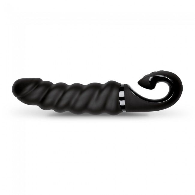 Dildo vibrante nero G-JACK 2 di G-VIBE, con superficie liscia e dettagli realistici, evidenziato in questa immagine.