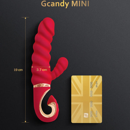 Vibratore G-VIBE G-Candy Mini in silicone rosso, compatto e ergonomico, con superficie liscia e design elegante.