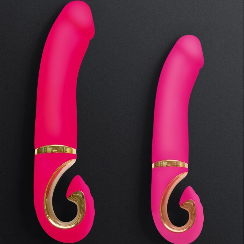 Vibratore rosa neon G-Jay di G-VIBE, design elegante e colorato, visibile con dettagli lucidi e forme ergonomiche.