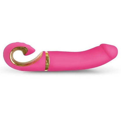 Vibratore rosa neon G-Jay di G-VIBE, design elegante e moderno, visibile con dettagli luminosi e superficie liscia.