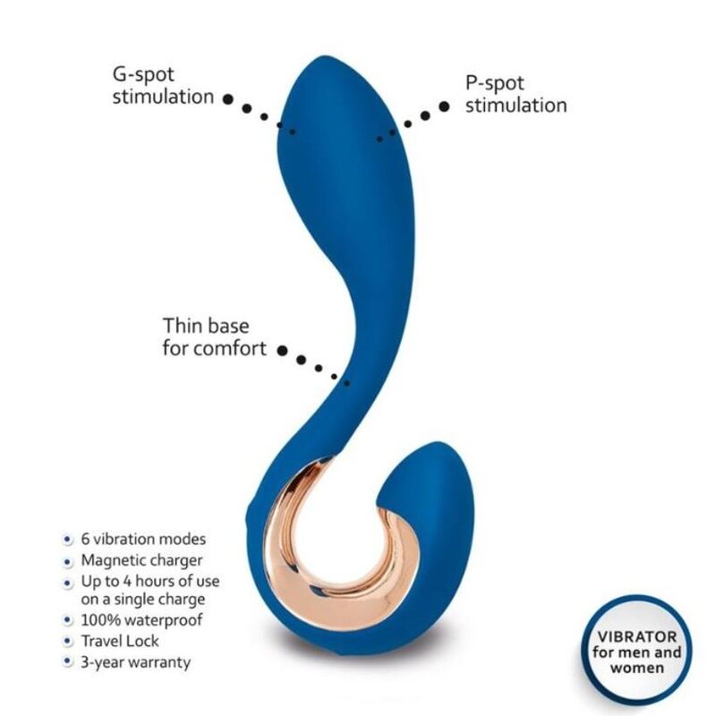 Vibratore G-VIBE GPOP 2 blu Indigo, design ergonomico per stimolazione dei punti G e P, in silicone morbido e resistente.