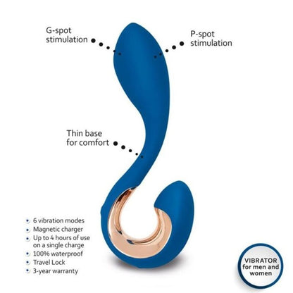 Vibratore G-VIBE GPOP 2 blu Indigo, design ergonomico per stimolazione dei punti G e P, in silicone morbido e resistente.