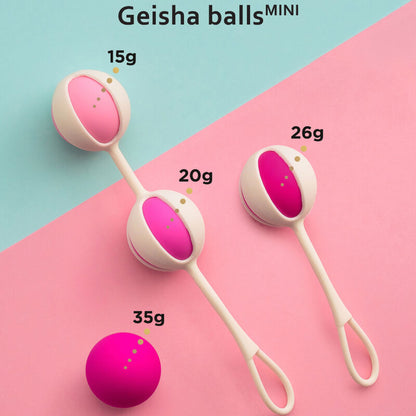 Set di 4 sfere da geisha mini viola G-VIBE, palline di silicone per esercizi e piacere, con superficie liscia e compatta.
