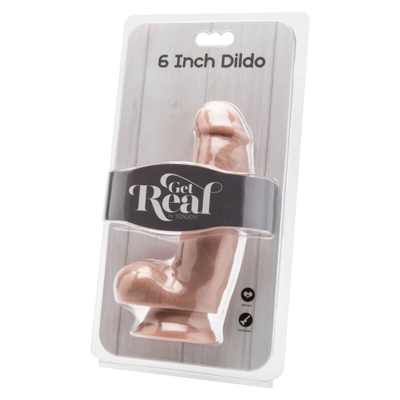 Dildo GET REAL da 12 cm con palline di pelle, silicone realistico, dettagli anatomici, superficie liscia e morbida.