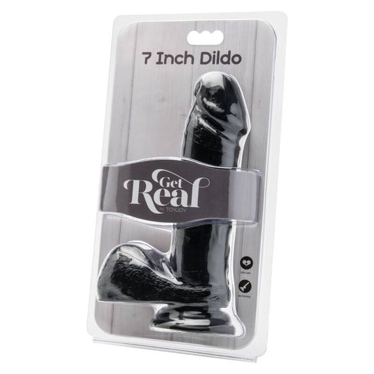 Dildo nero GET REAL da 18 cm con sfere, realistico e dettagliato, ideale per uso intimo e stimolazione.