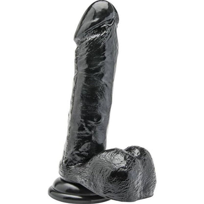 Dildo nero da 18 cm con sfere della linea GET REAL, superficie liscia e dettagli realistici, ideale per piacere personale.