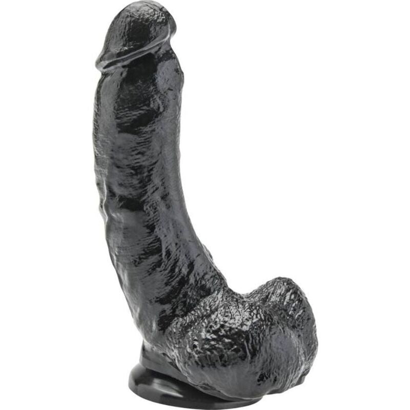 Dildo nero GET REAL di 20,5 cm con sfere, morbido e realistico, visibile in primo piano sulla superficie liscia e dettagliata.