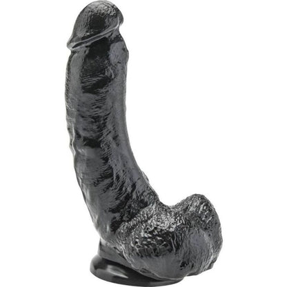 Dildo nero GET REAL di 20,5 cm con sfere, morbido e realistico, visibile in primo piano sulla superficie liscia e dettagliata.