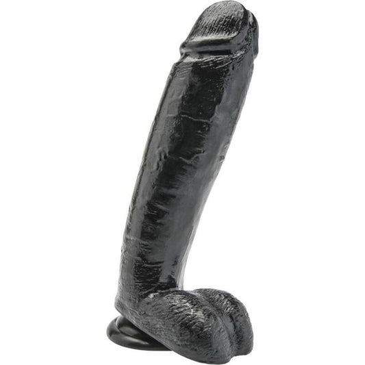 Dildo nero da 25,5 cm con sfere, prodotto della marca GET REAL, visibile in immagine.