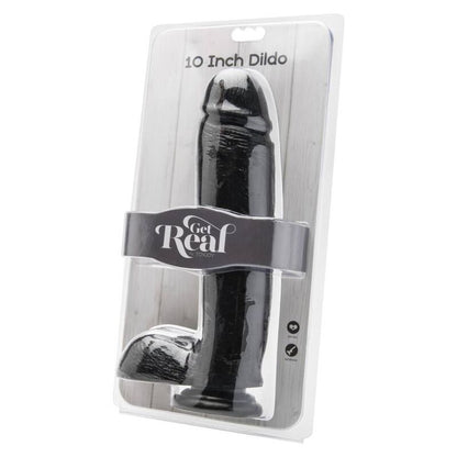 Dildo nero lungo 25,5 cm con sfere, marca GET REAL, mostrato in immagine.