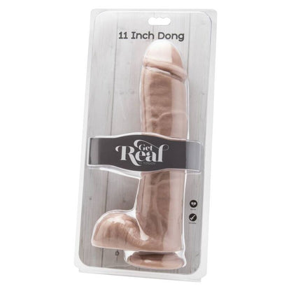Dildo GET REAL di 28 cm con dettagli a palle di pelle, simula una forma realistica e morbida, ideale per piacere personale.