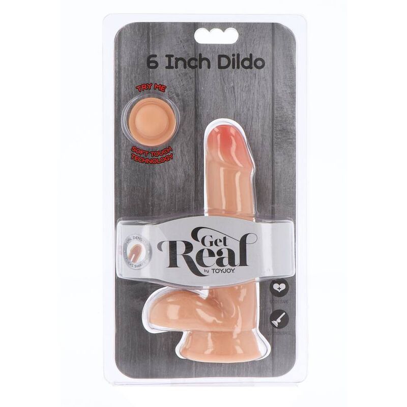 Dildo a doppia densità GET REAL, 17 cm, con palline e superficie in pelle, dettagli realistici per uso intimo.