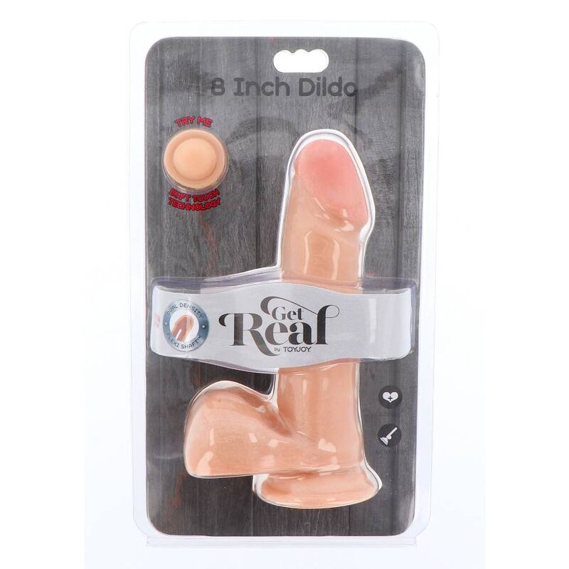 Dildo a doppia densità GET REAL, 18 cm, con palline di pelle, dettagli realistici e superficie morbida.