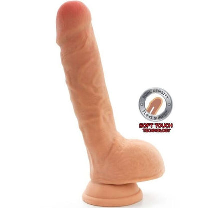 Dildo doppia densità GET REAL di 25,5 cm con texture a pelle e palline per stimolazione, realistico e morbido al tatto.
