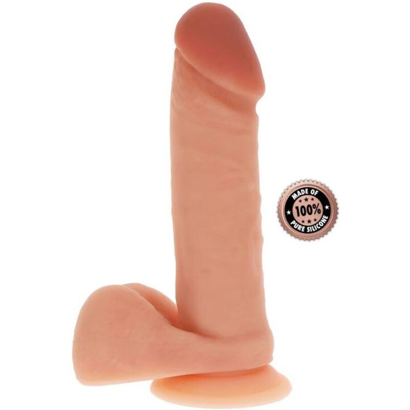 Dildo in silicone GET REAL, lungo 20,5 cm con dettagli di palle in pelle, immagine che mostra la superficie liscia e realistica.