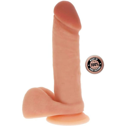 Dildo in silicone GET REAL, lungo 20,5 cm con dettagli di palle in pelle, immagine che mostra la superficie liscia e realistica.