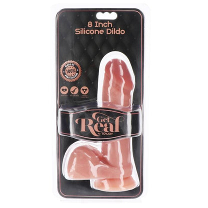 Dildo in silicone GET REAL di 20,5 cm con dettagli a palline in pelle, adatto per uso erotico e stimolazione.
