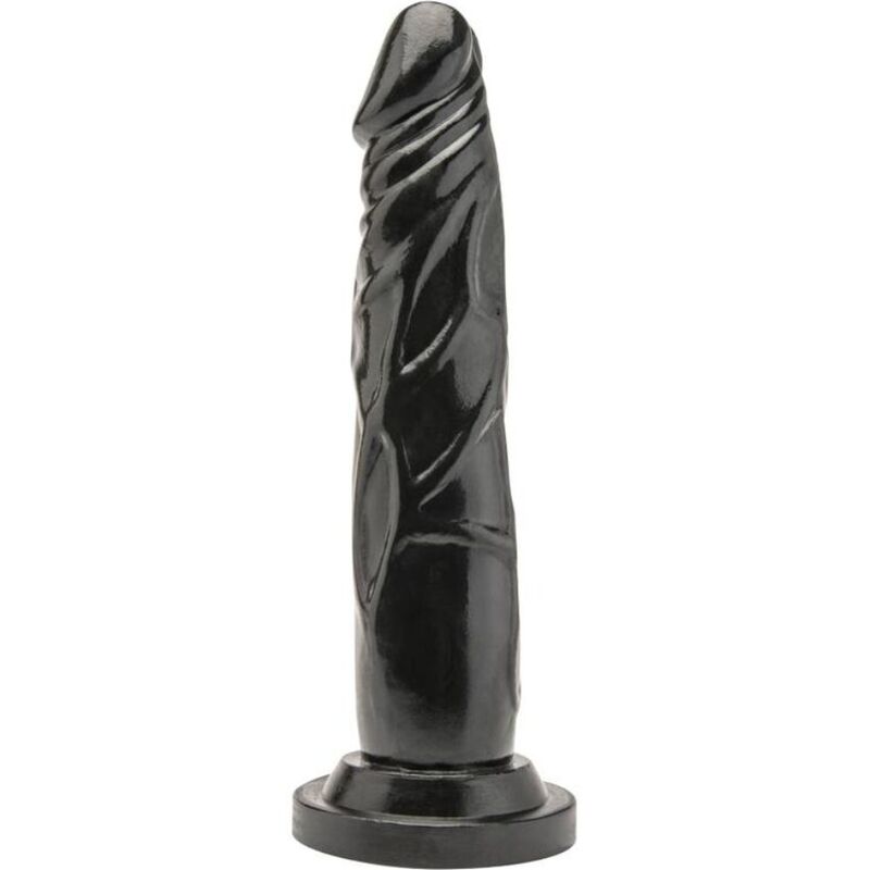 Dildo nero GET REAL lungo 18 cm, in silicone realistico, con dettagli anatomici e superficie liscia.