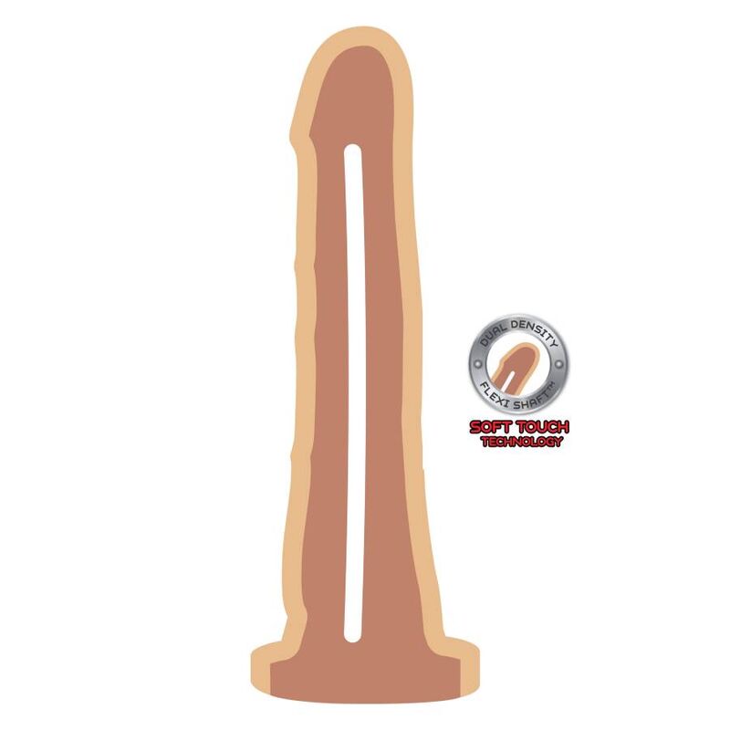 Dildo doppia densità GET REAL, 19 cm, in pelle, mostrato in primo piano con dettaglio della superficie e texture.