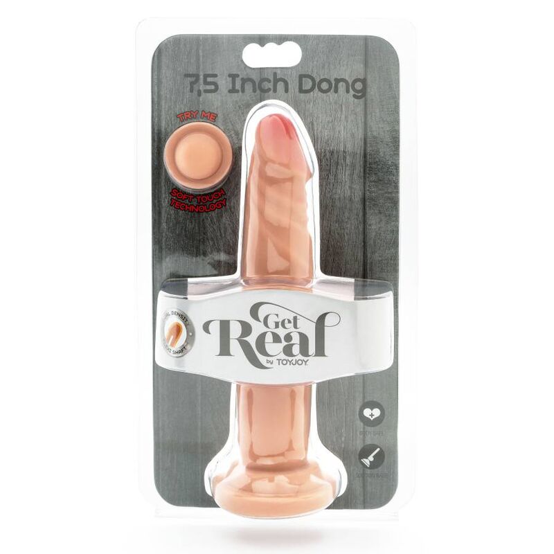 Dildo doppia densità GET REAL, 19 cm, in pelle, con superficie realistica e dettagliata, per uso personale e piacere.