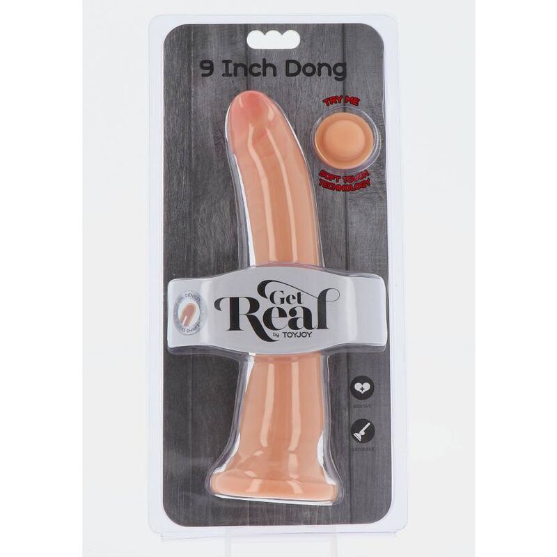 Doppio dildo in pelle GET REAL, lunghezza 20,5 cm, realistico e dettagliato, prodotto per stimolazione e piacere personale.