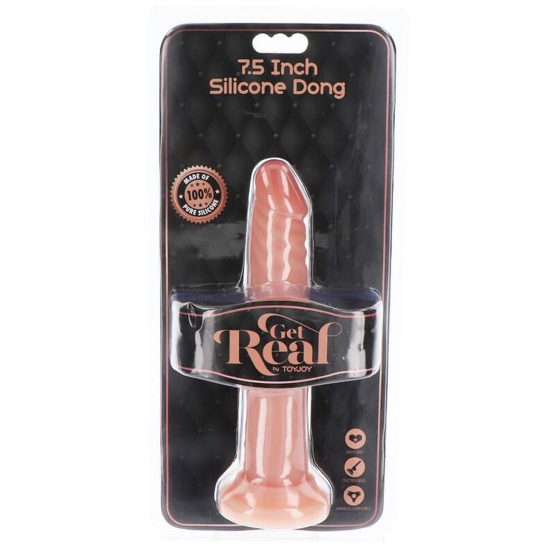 Dildo in silicone GET REAL da 19 cm con pelle, dettagli realistici e forma naturale, ideale per giochi erotici.