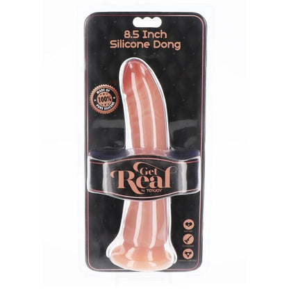 Dong in silicone GET REAL da 21 cm con pelle, visibile nell'immagine, con dettagli realistici e superficie morbida.