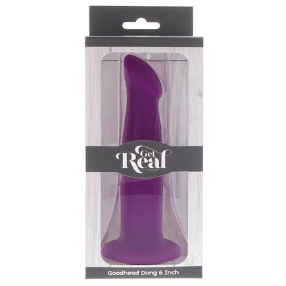 Dildo viola GET REAL GOODHEAD DONG di 12 cm con dettagli realistici, visibile in primo piano.