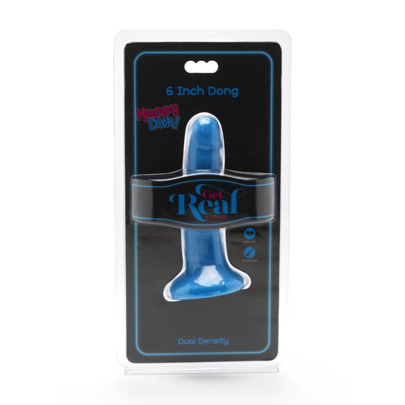 Dildo blu di 12 cm della linea Happy Dicks di GET REAL, silicone realistico, dettagli anatomici e superficie liscia.