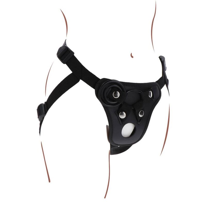 Imbracatura da piacere GET REAL con cinturino nero, dettagli in pelle e design ergonomico, ideale per esperienze intime.