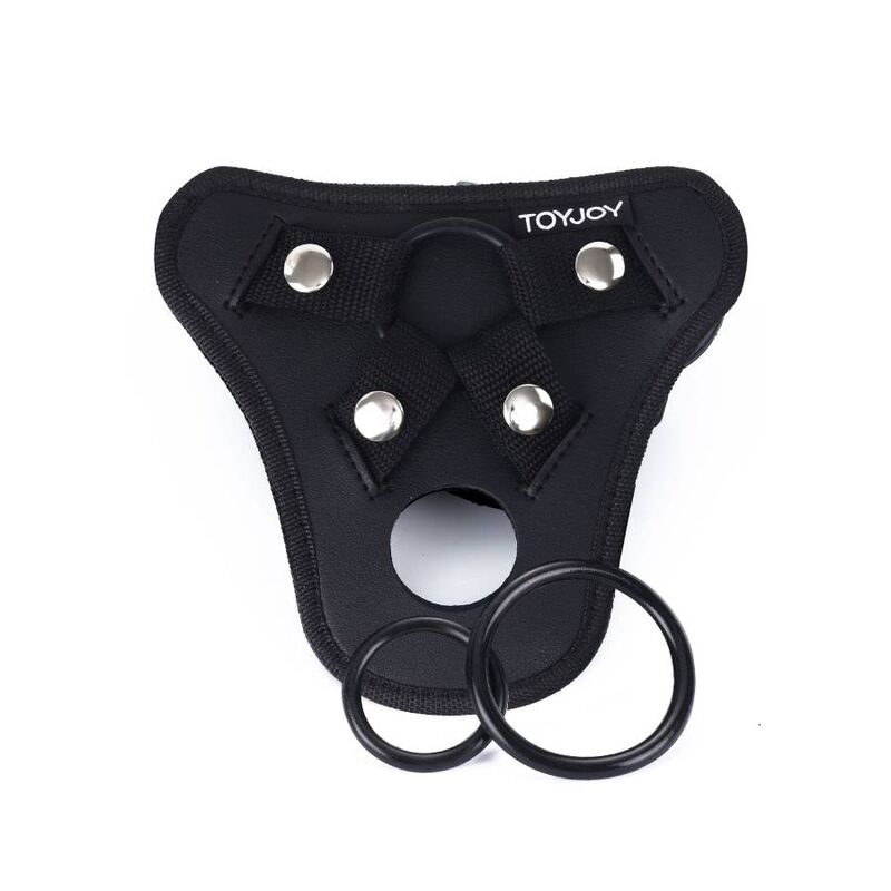 Imbracatura da piacere GET REAL con cinturino nero, dettagli in pelle e design elegante per uso intimo.