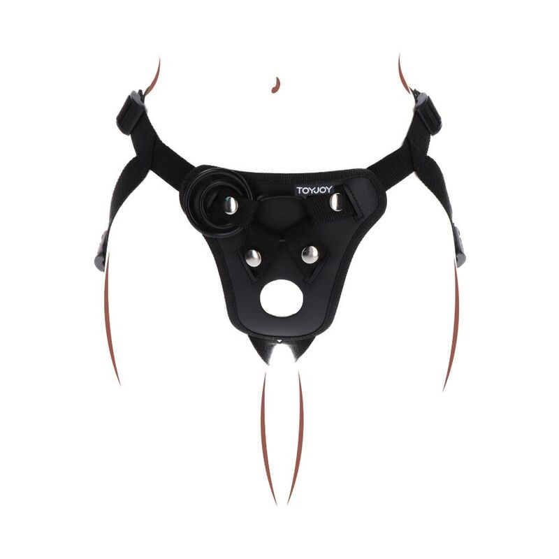 Imbracatura da piacere GET REAL con cinturino nero, dettagli in tessuto resistente, ideale per uso intimo e confortevole.