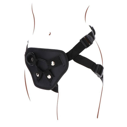 Imbracatura deluxe con cinturino nero di GET REAL, supporto regolabile e comodo per attività all'aperto.