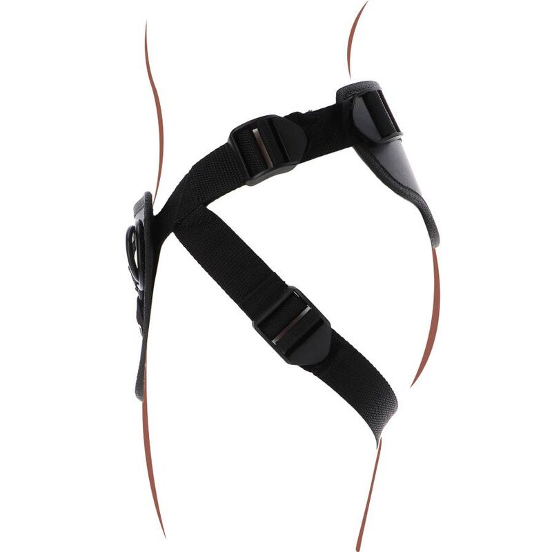 Imbracatura deluxe con cinturino nero della marca GET REAL, mostrata in primo piano su sfondo neutro.
