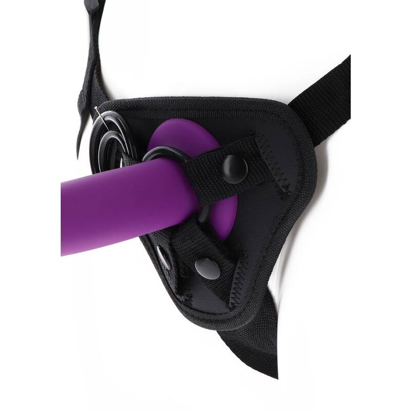 Imbragatura con cinturino nero del brand GET REAL, dettagliata e resistente, vista frontale con fibbia regolabile.