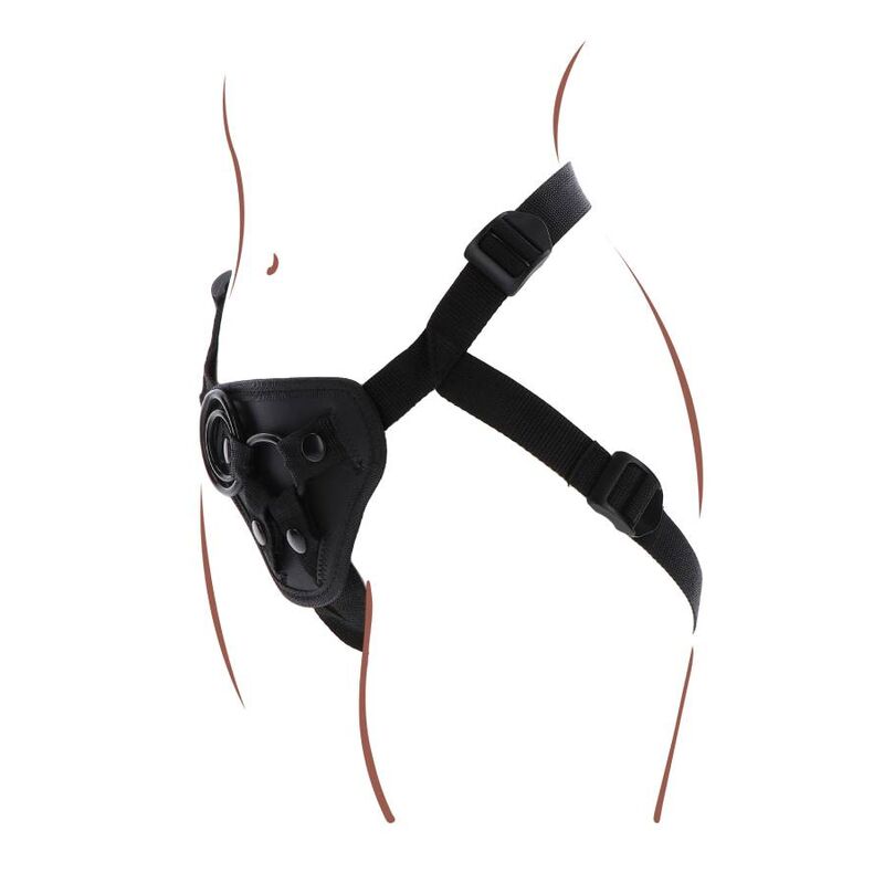 Imbragatura con cinturino nera della marca GET REAL, dettagli visibili sulla robusta struttura e finiture in pelle.