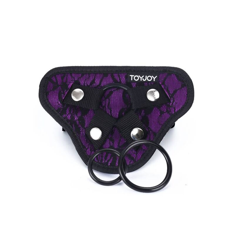 Imbragatura in pizzo con cinturino viola del brand GET REAL, dettaglio di lingerie femminile elegante e raffinata