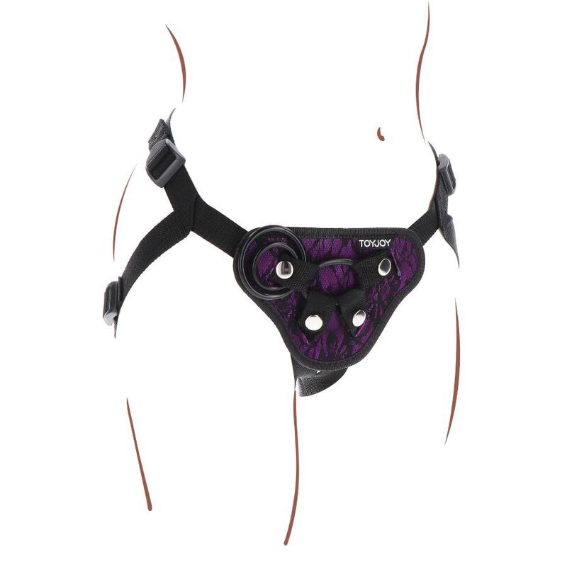 Imbragatura in pizzo viola di GET REAL con cinturino, dettaglio elegante e femminile, visibile nella foto.